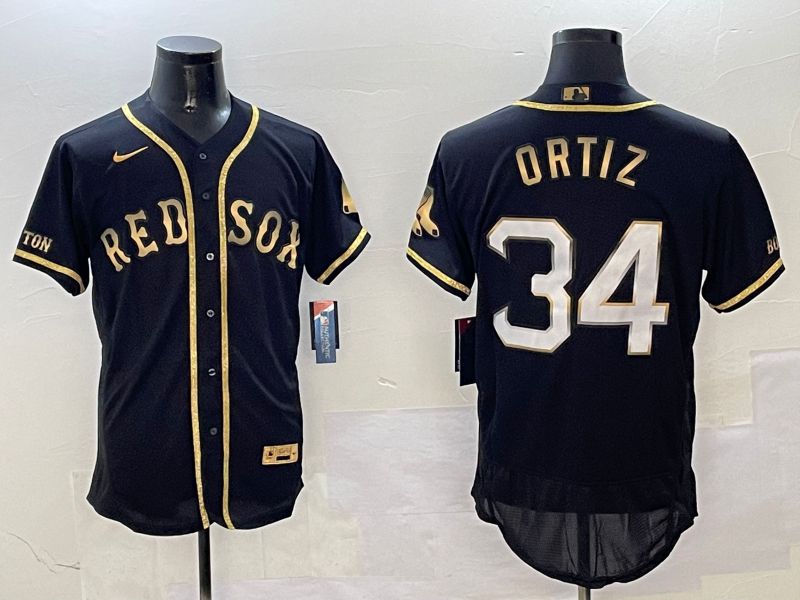 Men Boston Red Sox #34 Ortiz Black Gold three generations Elite 2025 Nike MLB Jersey style 4